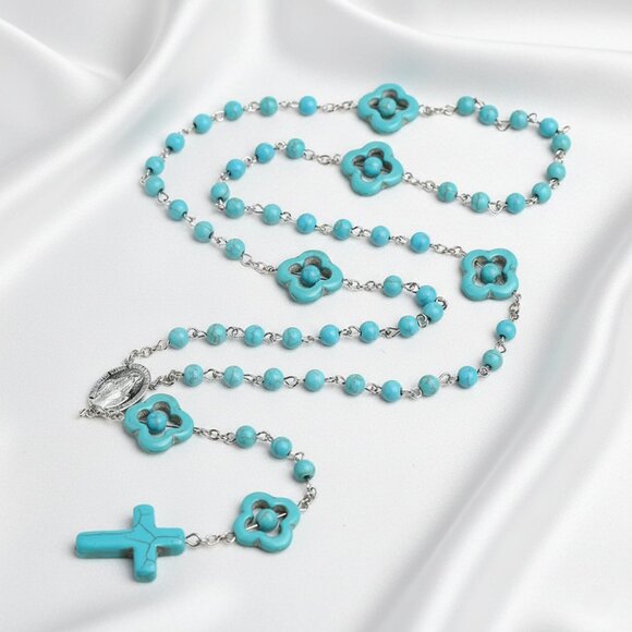 Source Unknown Jewelry - Turquoise Catholic Rosary Cross Religious Praying Fashion Necklace NWOT